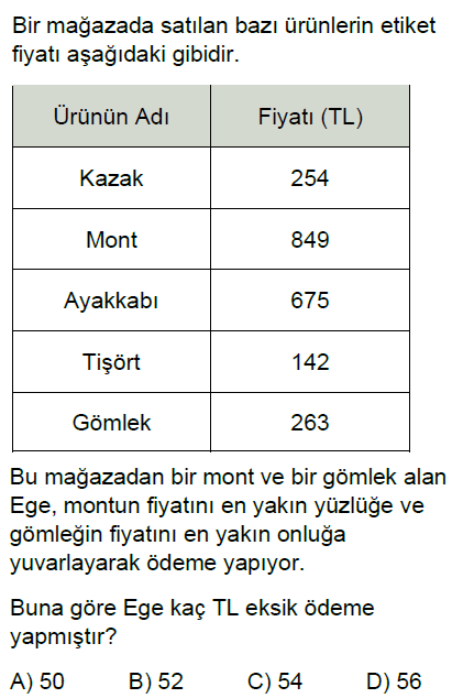 5.Sınıf Doğal Sayılarla Toplama ve Çıkarma Zihinden İşlemler Online Test