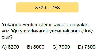 5.Sınıf Doğal Sayılarla Toplama ve Çıkarma Zihinden İşlemler Online Test