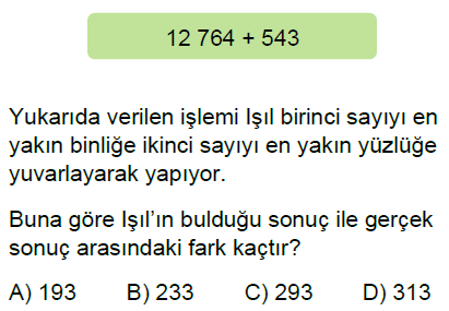 5.Sınıf Doğal Sayılarla Toplama ve Çıkarma Zihinden İşlemler Online Test