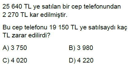 5.Sınıf Doğal Sayılarla Toplama ve Çıkarma İşlemi Online Test