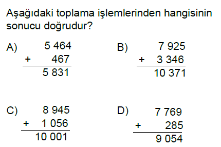 5.Sınıf Doğal Sayılarla Toplama ve Çıkarma İşlemi Online Test