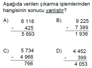 5.Sınıf Doğal Sayılarla Toplama ve Çıkarma İşlemi Online Test