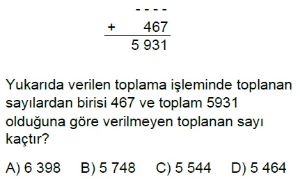 5.Sınıf Doğal Sayılarla Toplama ve Çıkarma İşlemi Online Test