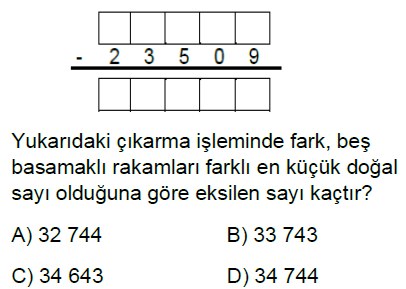 5.Sınıf Doğal Sayılarla Toplama ve Çıkarma İşlemi Online Test