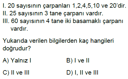 6.Sınıf Çarpanlar ve Katlar Online Test