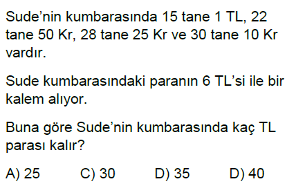 6.Sınıf Doğal Sayı Problemleri Online Test