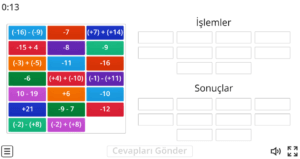 7.Sınıf Tam Sayılarla Toplama ve Çıkarma İşlemi Online Etkinlik