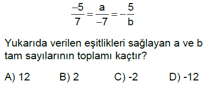 7.Sınıf Rasyonel Sayılar Online Test