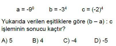 7.Sınıf Tam Sayılarla Çarpma ve Bölme İşlemi Online Test