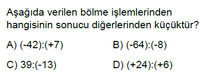 7.Sınıf Tam Sayılarla Çarpma ve Bölme İşlemi Online Test