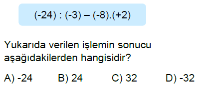 7.Sınıf Tam Sayılarla Çarpma ve Bölme İşlemi Online Test