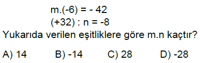 7.Sınıf Tam Sayılarla Çarpma ve Bölme İşlemi Online Test