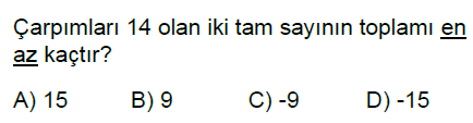 7.Sınıf Tam Sayı Problemleri Online Test