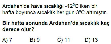 7.Sınıf Tam Sayı Problemleri Online Test