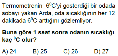 7.Sınıf Tam Sayı Problemleri Online Test