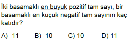 7.Sınıf Tam Sayı Problemleri Online Test