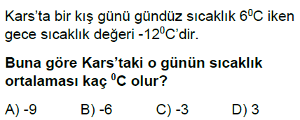 7.Sınıf Tam Sayı Problemleri Online Test