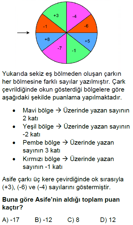 7.Sınıf Tam Sayı Problemleri Online Test