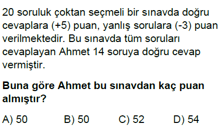 7.Sınıf Tam Sayı Problemleri Online Test