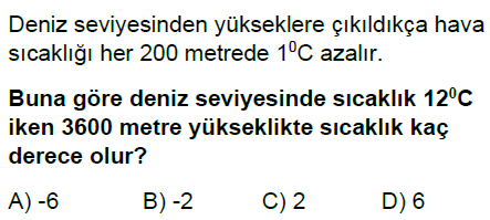 7.Sınıf Tam Sayı Problemleri Online Test