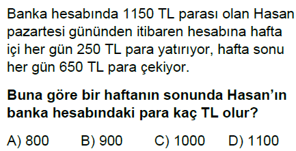 7.Sınıf Tam Sayı Problemleri Online Test