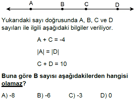 7.Sınıf Tam Sayı Problemleri Online Test