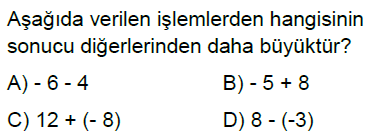 7.Sınıf Tam Sayılarla Toplama ve Çıkarma İşlemi Online Test