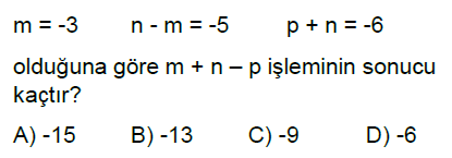 7.Sınıf Tam Sayılarla Toplama ve Çıkarma İşlemi Online Test