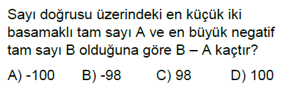 7.Sınıf Tam Sayılarla Toplama ve Çıkarma İşlemi Online Test