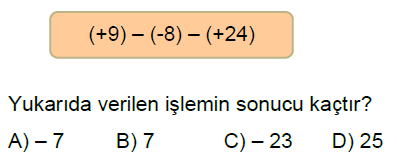 7.Sınıf Tam Sayılarla Toplama ve Çıkarma İşlemi Online Test