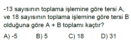 7.Sınıf Tam Sayılarla Toplama ve Çıkarma İşlemi Online Test