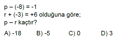 7.Sınıf Tam Sayılarla Toplama ve Çıkarma İşlemi Online Test