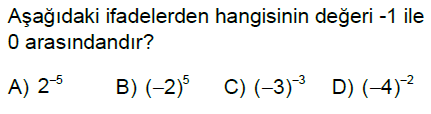 8.Sınıf Tam Sayıların Tam Sayı Kuvvetleri Online Test