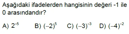 8.Sınıf Tam Sayıların Tam Sayı Kuvvetleri Online Test