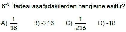 8.Sınıf Tam Sayıların Tam Sayı Kuvvetleri Online Test