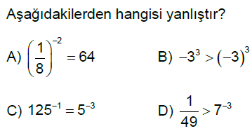 8.Sınıf Tam Sayıların Tam Sayı Kuvvetleri Online Test