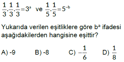 8.Sınıf Tam Sayıların Tam Sayı Kuvvetleri Online Test