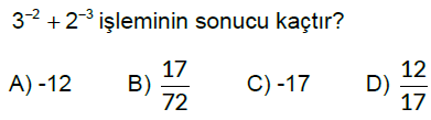 8.Sınıf Tam Sayıların Tam Sayı Kuvvetleri Online Test