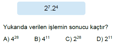 8.Sınıf Üslü İfadelerle İşlemler Online Test