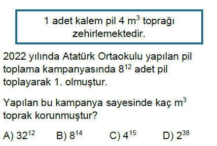 8.Sınıf Üslü İfadelerle İşlemler Online Test