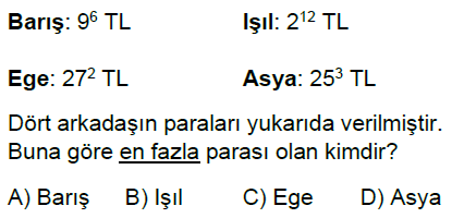 8.Sınıf Üslü İfadelerle İşlemler Online Test