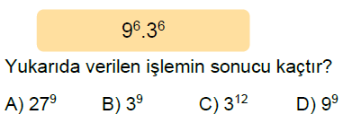 8.Sınıf Üslü İfadelerle İşlemler Online Test