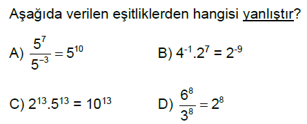 8.Sınıf Üslü İfadelerle İşlemler Online Test