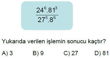 8.Sınıf Üslü İfadelerle İşlemler Online Test