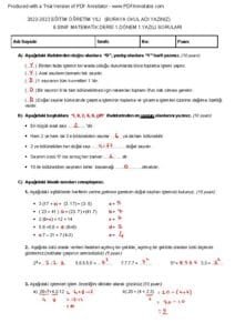 6.Sınıf Matematik 1.Dönem 1.Yazılı Soruları