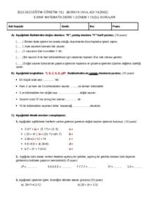 6.Sınıf Matematik 1.Dönem 1.Yazılı Soruları