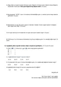 6.Sınıf Matematik 1.Dönem 1.Yazılı Soruları