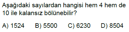 6.Sınıf Bölünebilme Kuralları Online Test