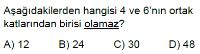 6.Sınıf Ortak Bölen Ortak Kat Online Test