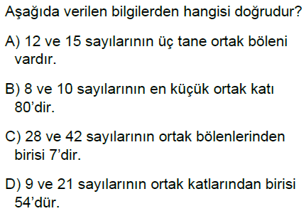 6.Sınıf Ortak Bölen Ortak Kat Online Test